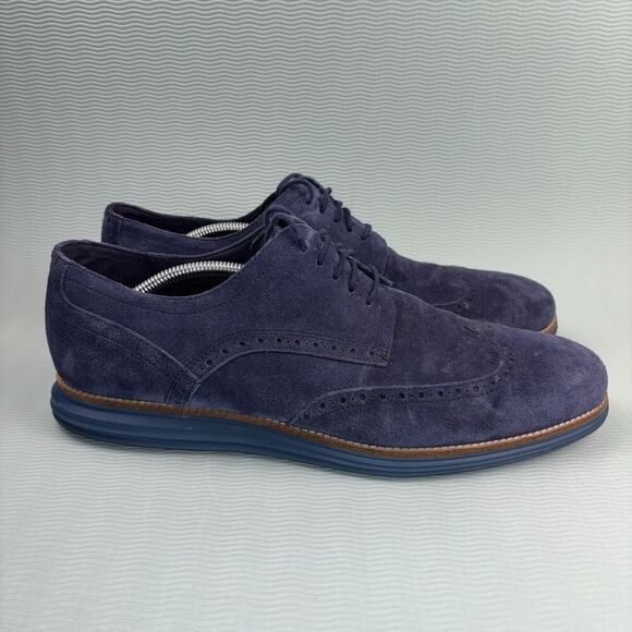 Cole Haan Original Grand Wingtip Oxford Shoes Men’s Size 13M Navy Blue Suede - Picture 1 of 9